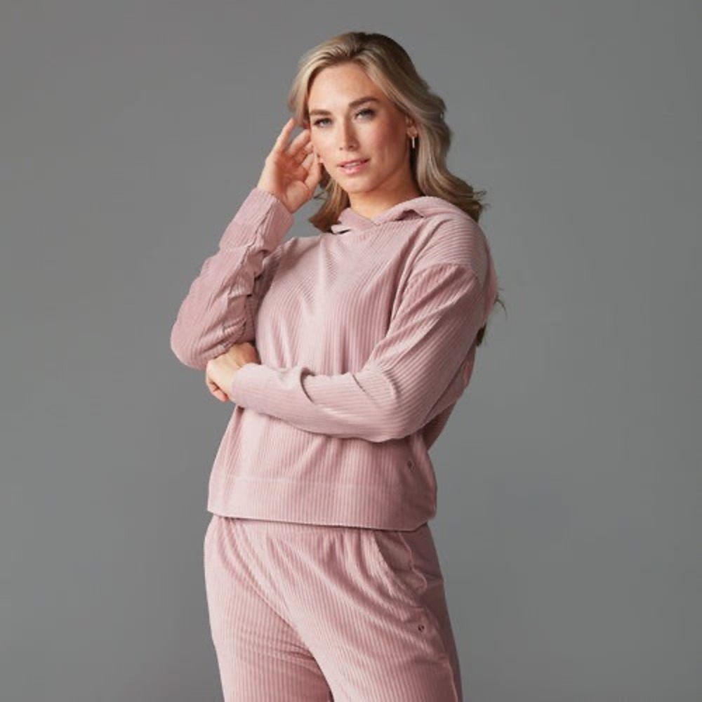 Tavi Brushed Rib Pullover Hoodie Primrose Velour Texture Long Sleeve Extra Large